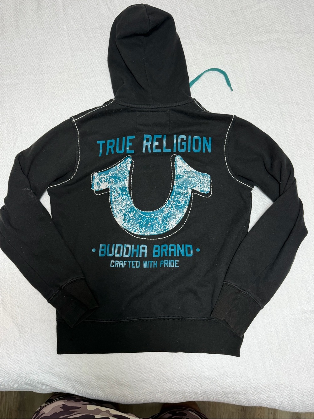 True Religion Men's Black Logo Full Zip Hoodie Size Small
